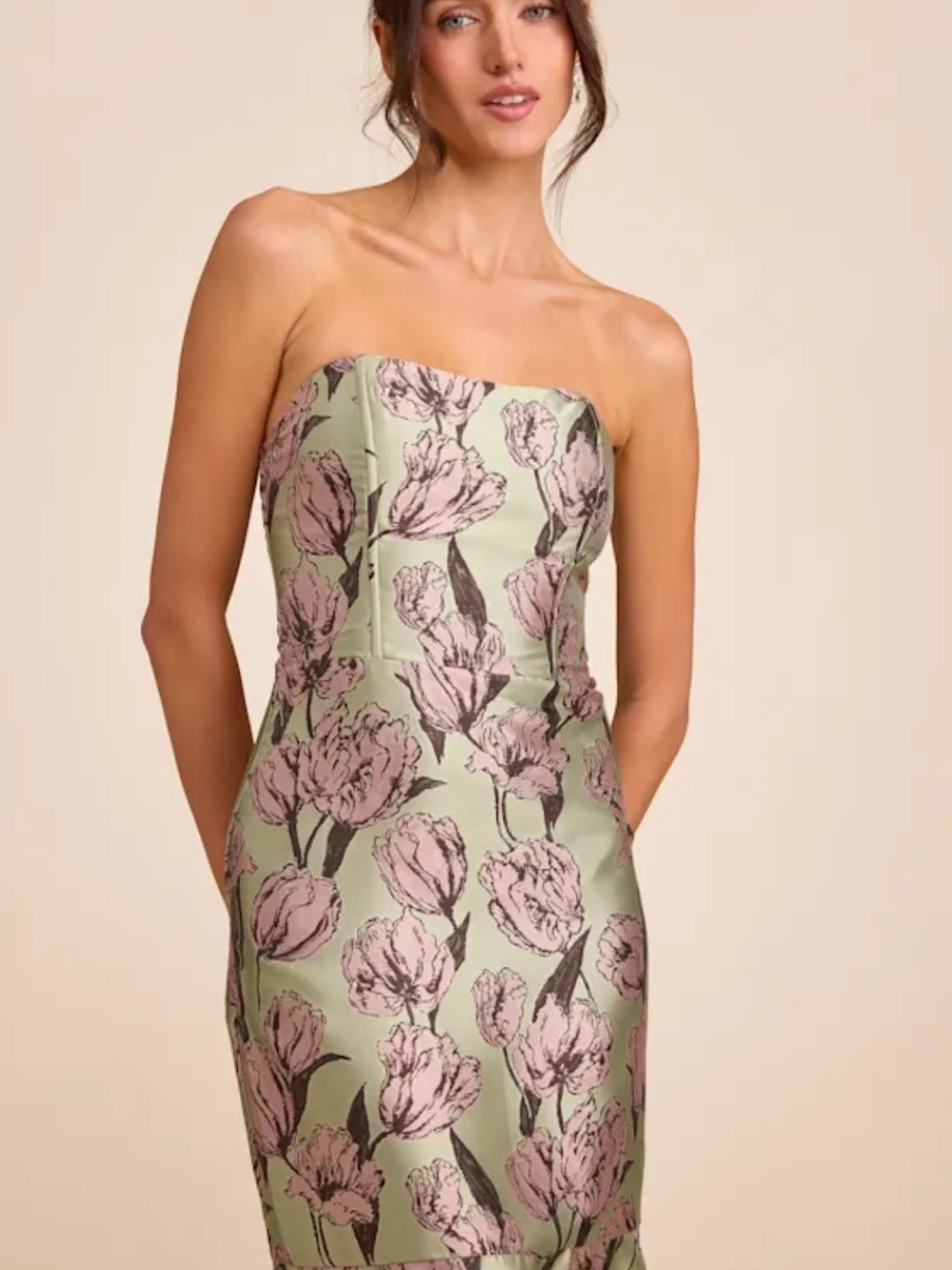 Lulu's Strapless Floral Maxi Dress in Sage and Lilac NWT - Picture 5 of 5